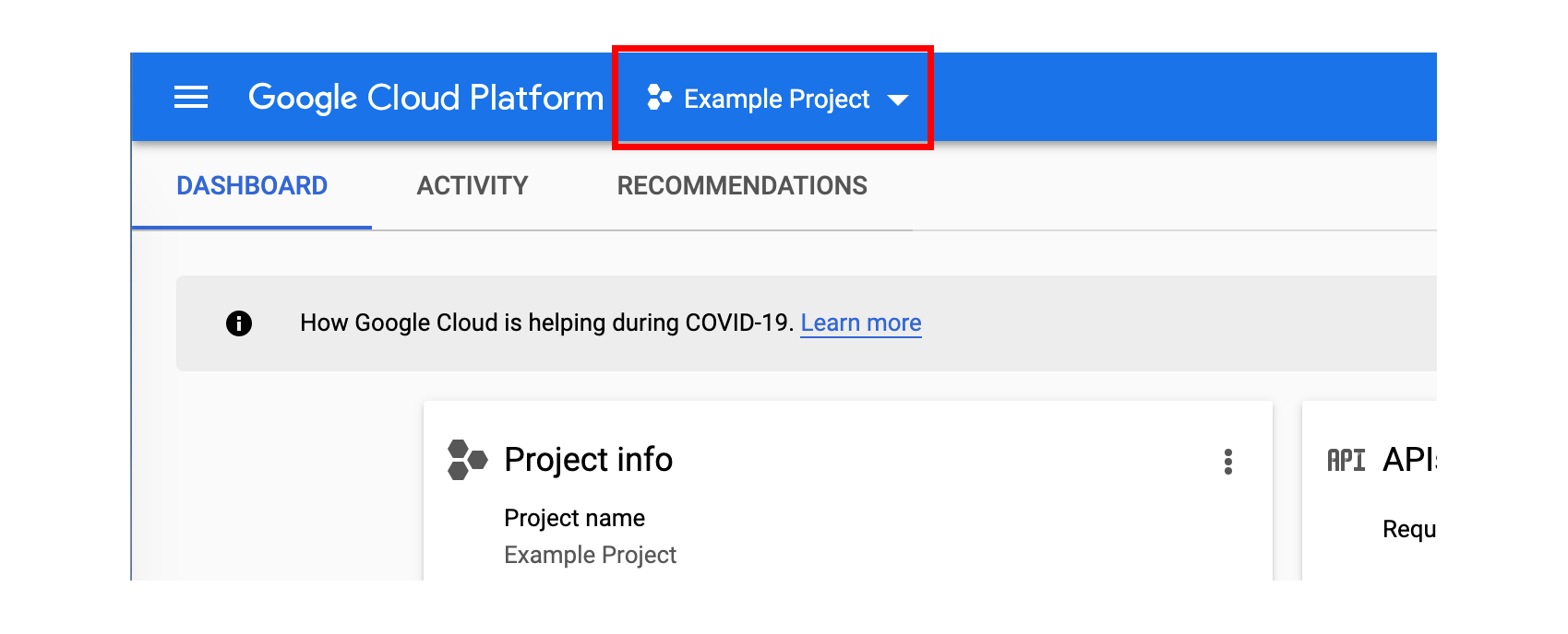 GCP Console - current project