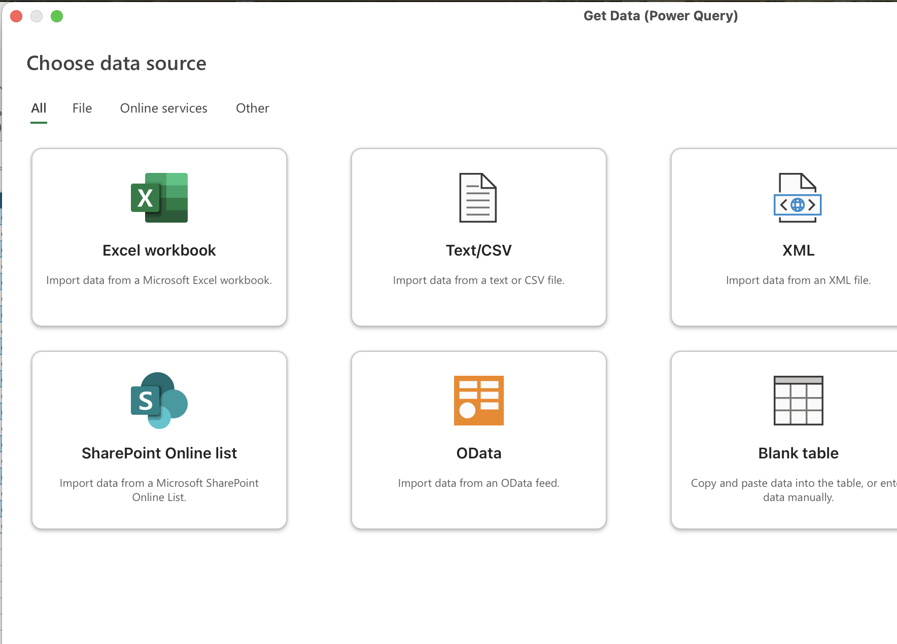Choose Excel workbook source (Windows)